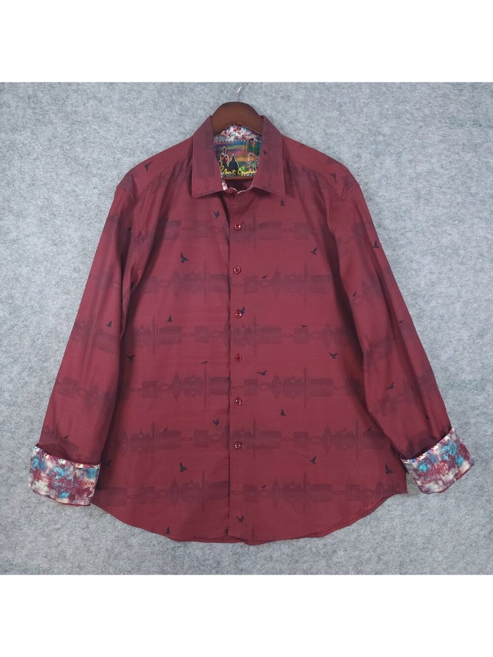 Robert Graham Floating City Shirt 2XL Classic Burgundy Venice Italy Flip Cuffs